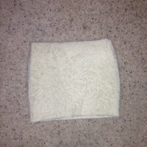 White fuzzy strapless top